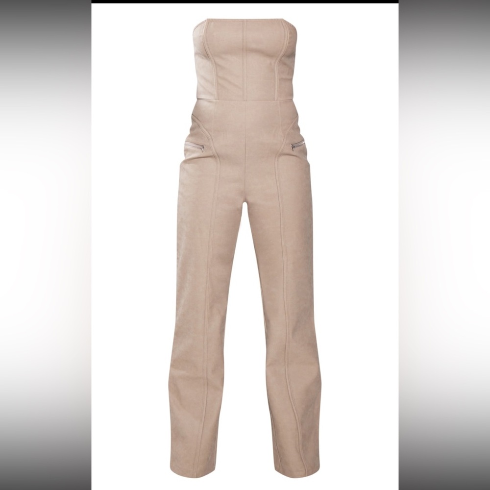 Stone Faux Leather Zip Detail Wide Leg Jumpsuit